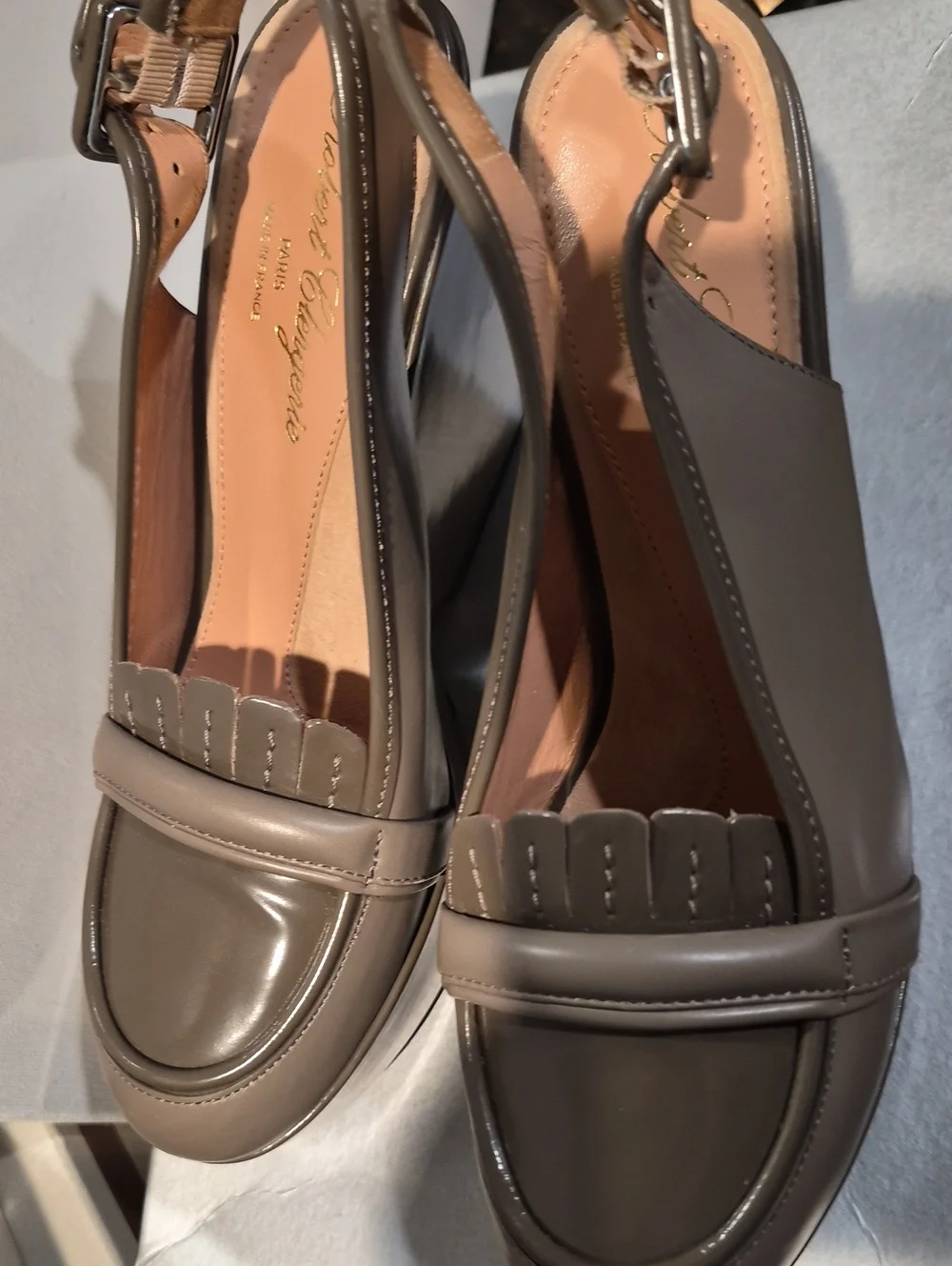 Robert Clergerie Grey Platform Slingback Wedges